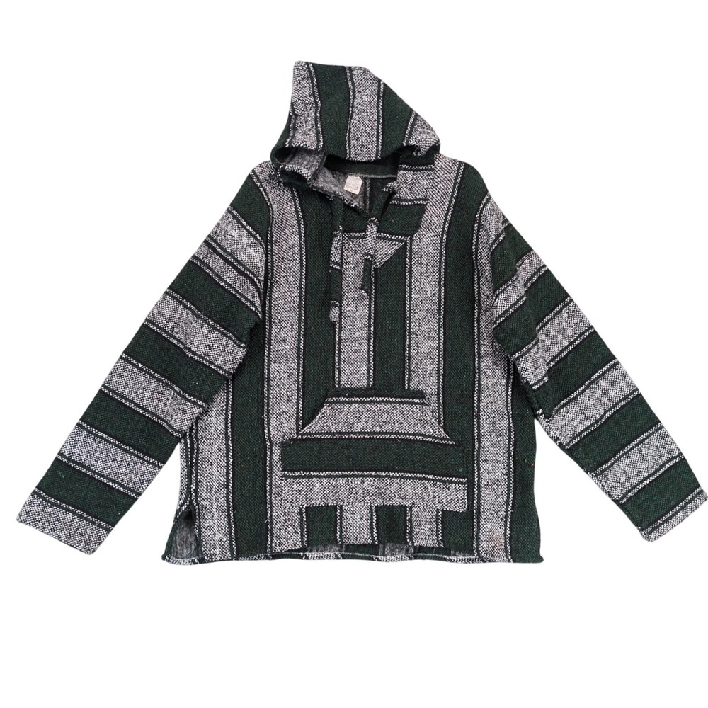 Vintage 90s Art-Maz Green White Baja Hoodie Mens XL Mexican Grunge Hippie Skater